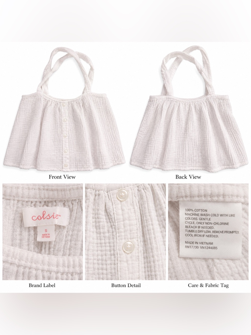 Colsie Women’s S White Cotton Gauze Button Front Babydoll Cami Tank Top
